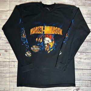 Vintage Y2K Harley Davidson Eagle Flame Ripped Long Sleeve Shirt Size Medium G15